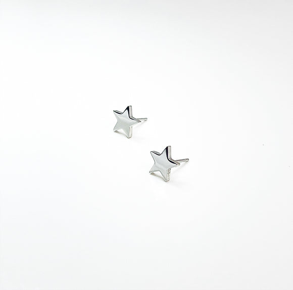 Bright Silver Star Stud Earrings